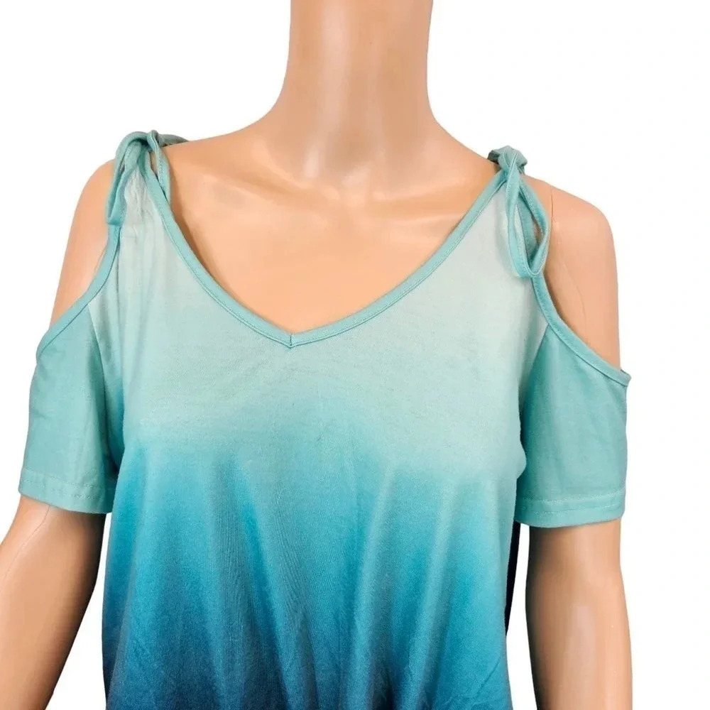 SHEIN XL Blue Ombre Cold Shoulder Side Not Top (small stains) - Picture 7 of 7